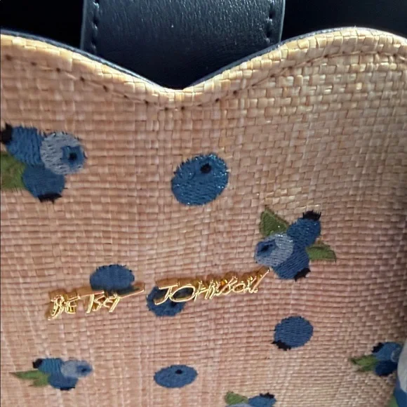 Betsey Johnson Beige blueberry Tote with Blue Floral & Polka Dot Scarf Bow - Picture 3 of 11